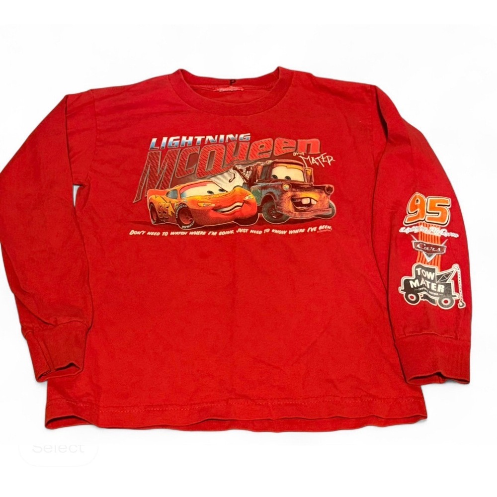 Vintage Y2K Disney Pixar Cars Lightning McQueen Mater Red Long Sleeve Shirt Kids